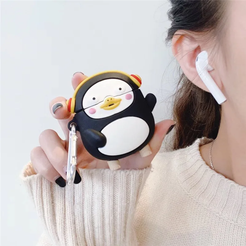 

for Airpods Pro Case 3D Cartoon Penguin Case for Airpods 1/2 Soft Silicone for Air Pods Charging Box Accessories with Keychain