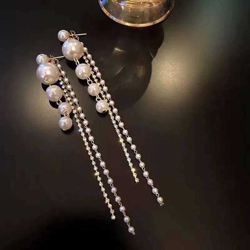 

Summer Long Pearl Tassel Earrings 2021 Fashion Hanging Women Earring Jewelry Girls Party Gift