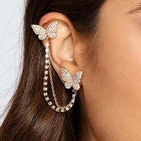 luxury rhinestone butterfly long hanging tassel unusual earrings for women ear clip fashion girls bling jewelry 2021 cool stuff