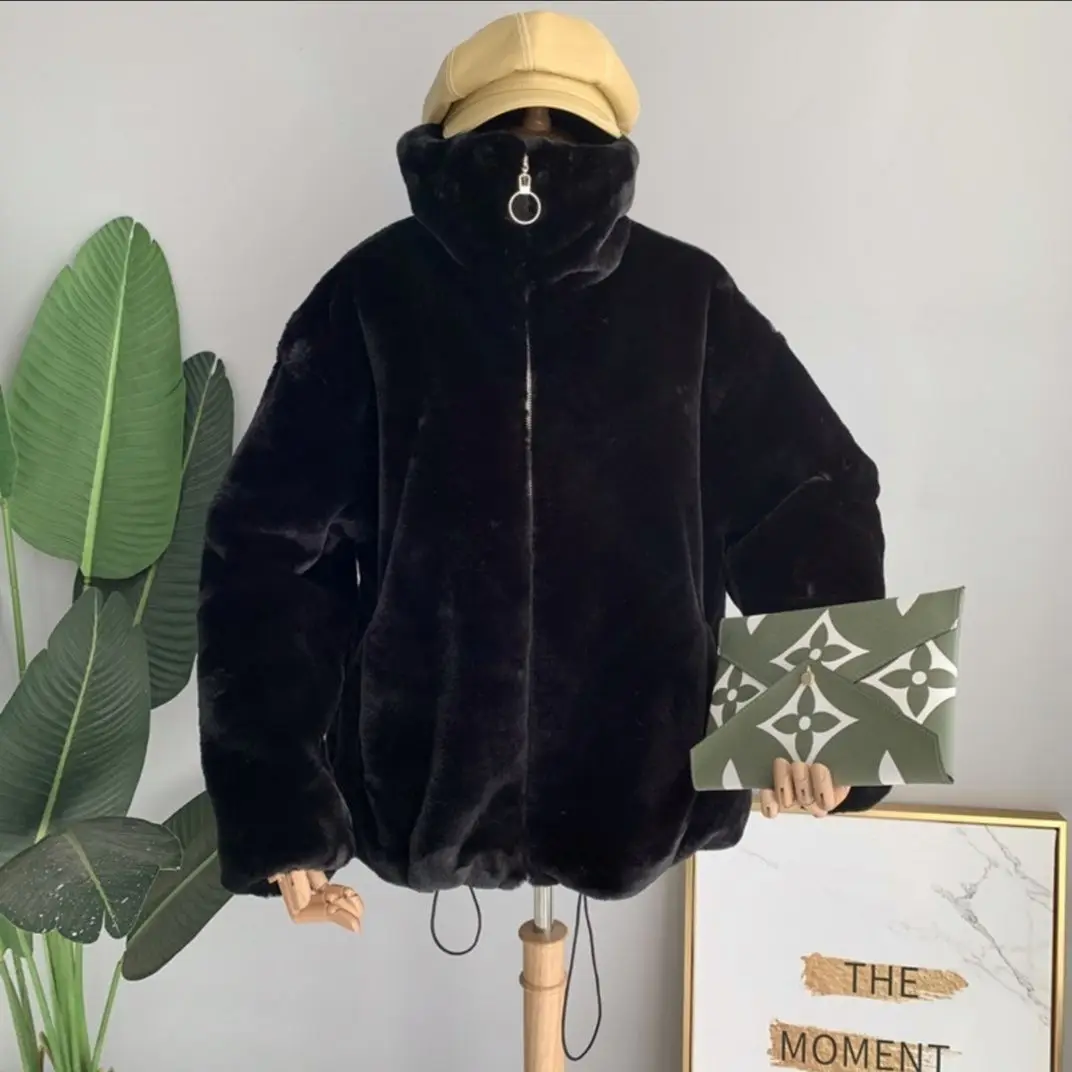 

Luck A Women Winter Faux Fur Coat Female Stand Collar Jacket Casual Warm Soft Fake Fur Overcoat Manteau Fourrure Femme Outwear