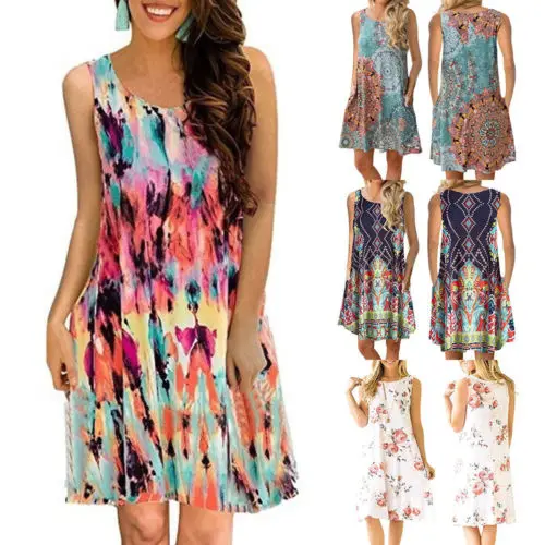 Летнее платье без рукавов размера плюс женские модные платья в стиле бохо