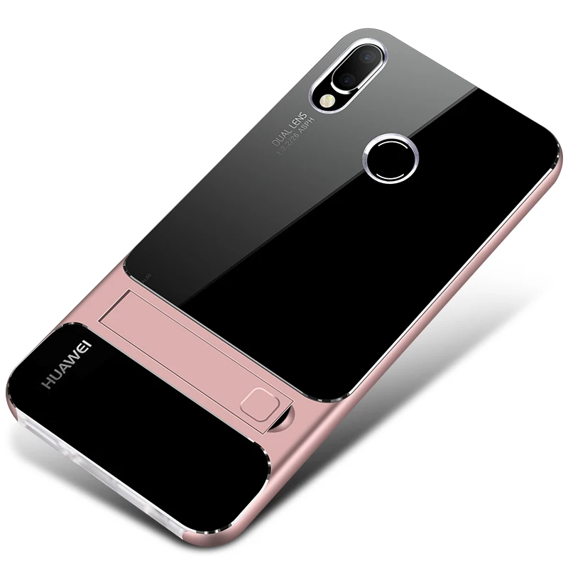 Crystal Rose Gold Чехлы для мобильных телефонов huawei P20 Lite, чехлы с 3D подставкой, силиконовые, TPU, PC, гибридные, 360, защитные для huawei Nova 3E P20Lite Nova3E - Цвет: Crystal Rose Gold