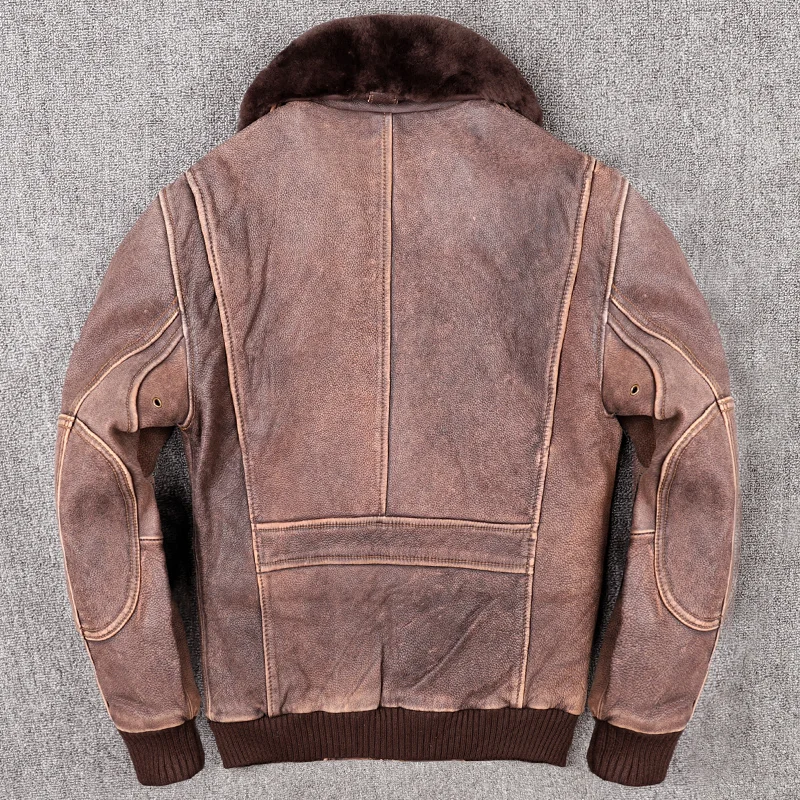2022 Vintage Brown Military Style Genuine Pilot Leather Jacket Europe Size XXL Real Thick Natural Cowhide Winter Aviator Coat guess genuine leather coats & jackets