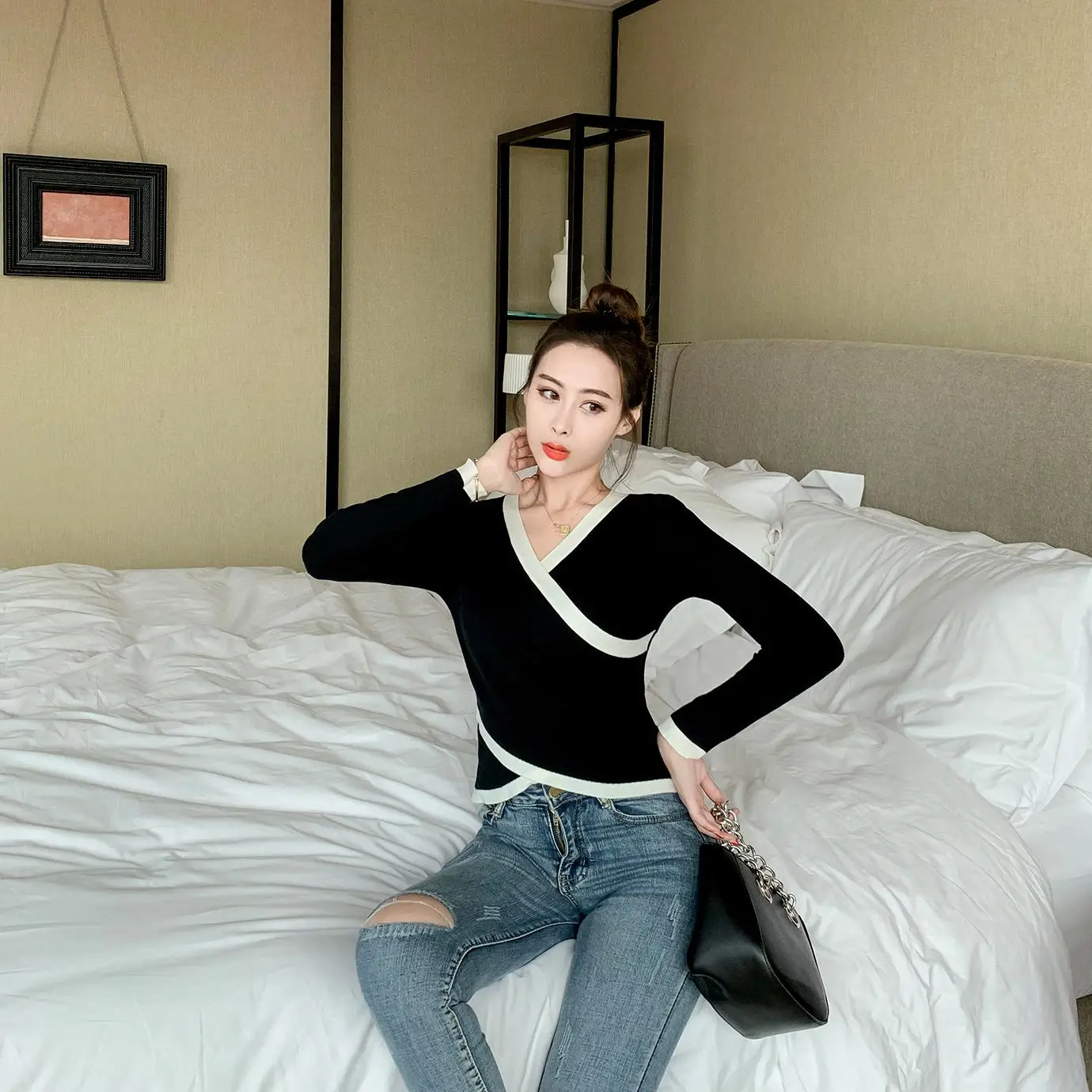 

plus size ladies oversize sweater women autumn winter tops clothes 2020 pullover knitwear crossover v-neck sweaters female A5849