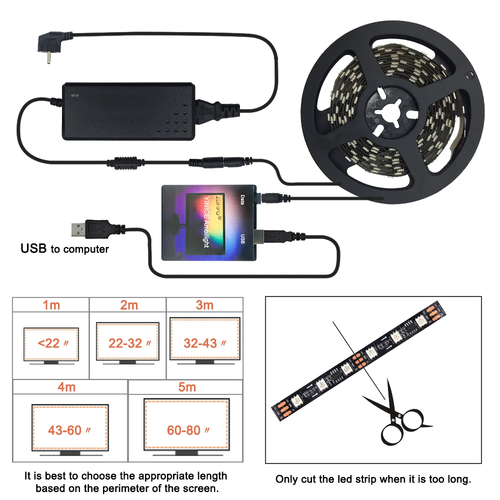 DIY Ambi светильник комплект USB Светодиодная лента светильник 5050 RGB цвет мечты для HDTV Настольный ПК экран фоновый светильник ing лента 1 м 2 м 3M 4M 5 м