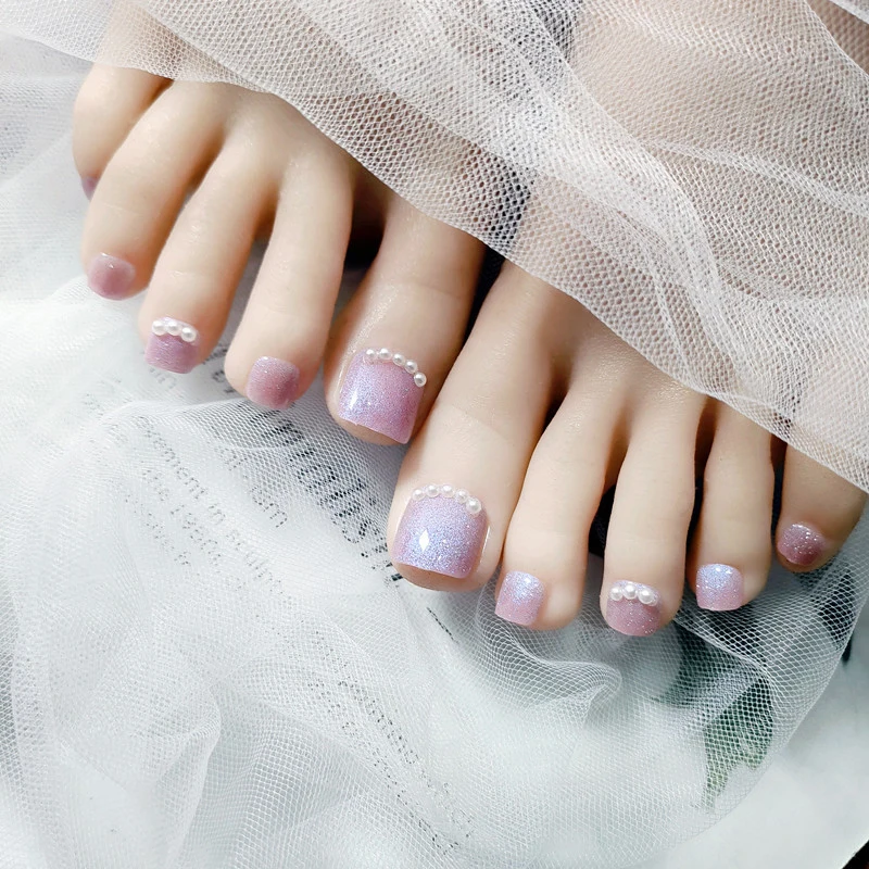 

Toe Nail Patch Summer Galaxy Blue Spar Pearl Decoration Fashion Nail Art Finished 24pcs With Glue CIN6 899