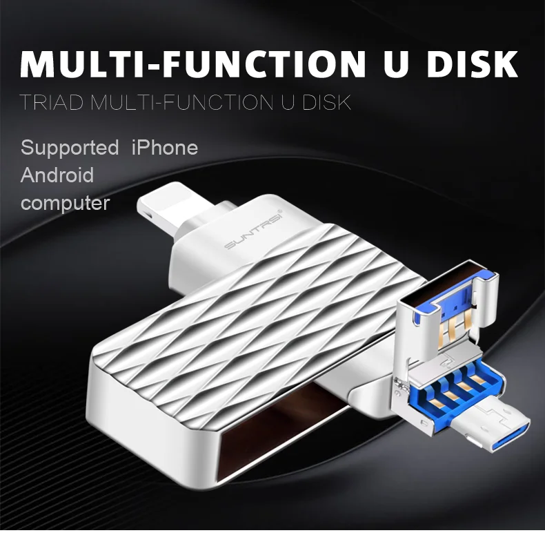 Suntrsi OTG 3 в 1 2,0 USB флеш-накопитель 32 ГБ для смартфона iphone 7/8/x/xr/Android/ipad 64 ГБ флеш-накопитель высокоскоростной