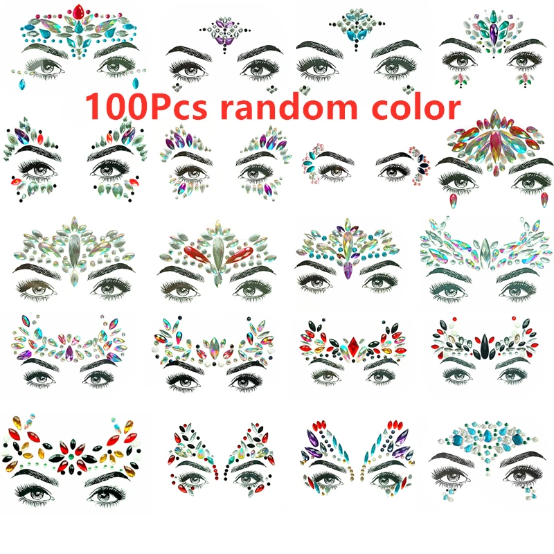 100P 3D женские драгоценные камни для лица блестящие стразы праздничные