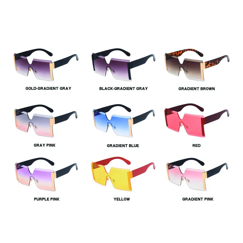 2020 New Big Frame Oversize Rimless Square Shades Sunglasses Women Fashion Retro Gradient Eyewear UV400