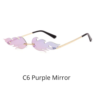 C6 Purple Mirror Ralferty декоративный праздничный солнцезащитные очки для женщин и мужчин, новинка, модные солнечные очки с огненным пламенем, без оправы, волнистые винтажные дизайнерские очки W1186 - Цвет линз: C6 Purple Mirror