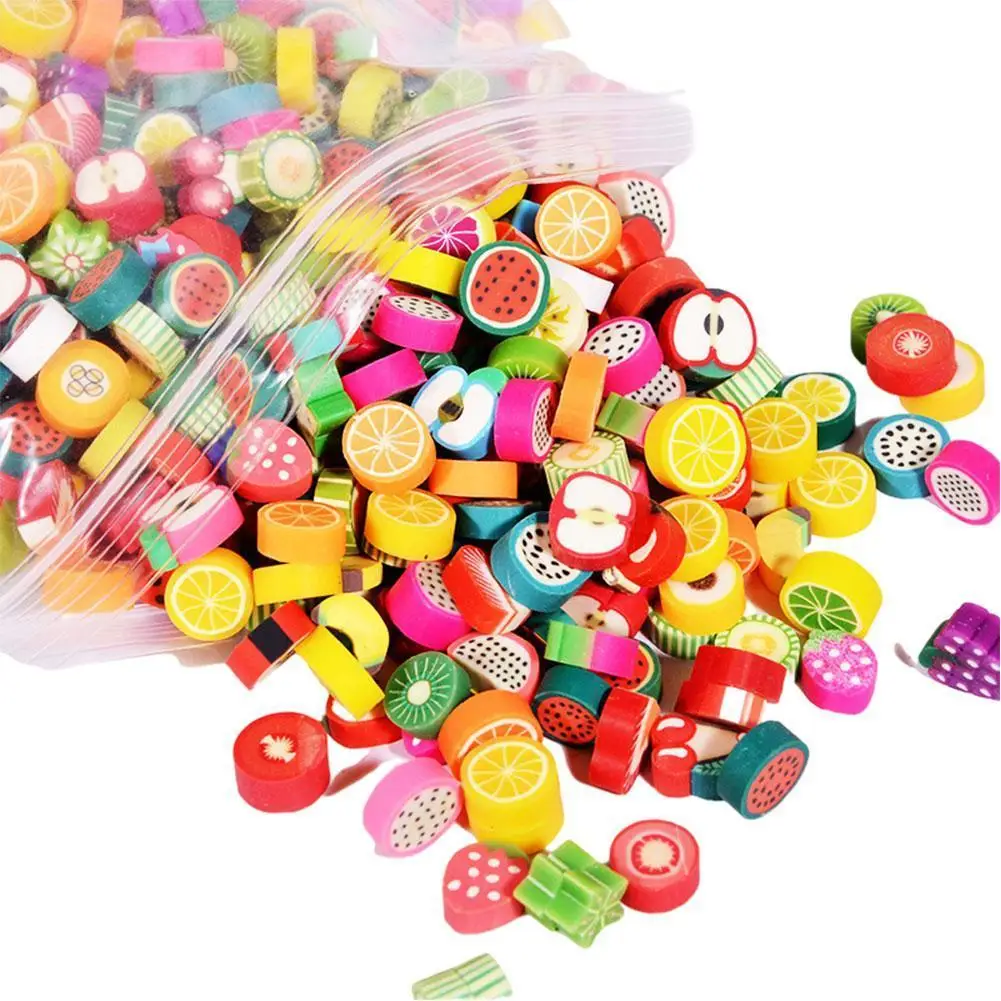 

50 Pcs Soft Pottery Perforated Piece 10mm Fruit Slice Earrings Pendant DIY Jewelry Accessories Decoration Handmade Beaded Toys