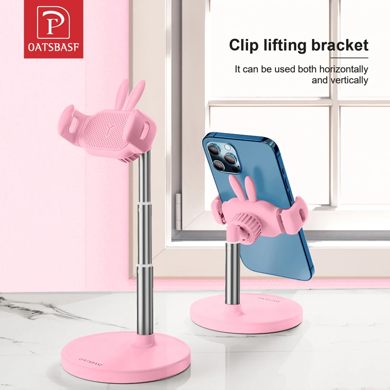 oatsbasf 2022 cute desktop phone holder cell phone stand for iphone xiaomi huawei samsung adjustable bunny phone clip holder free global shipping