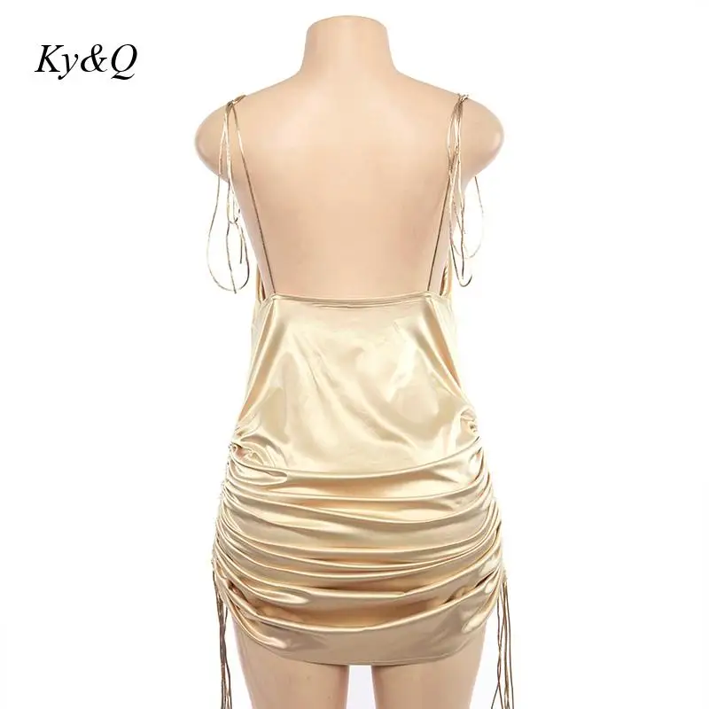 [Brand Low Price] Summer Simple Satin Pleating Suspender Dress Women Sexy Backless Bandage Dresses High Quality Clothes | Женская одежда