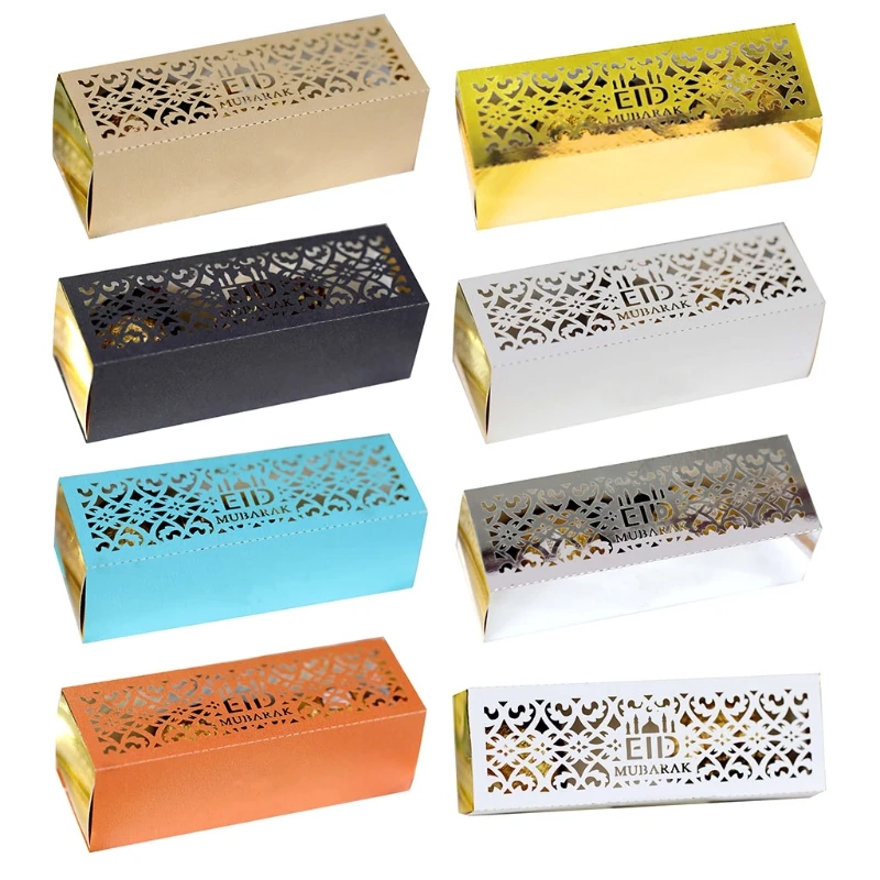 

100pcs Eid Mubarak Candy Box Hollow Ramadan Kareem Chocolate Gift Boxes Islamic Muslim Festival Happy Al-Fitr Supplies