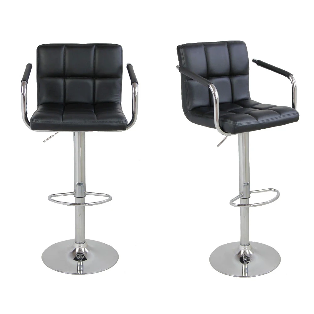 

2pcs/Set Modern Swivel Bar Stools PU Leather Gas Lift Dining Chairs Kitchen Bar Chairs with Armrest Black Bar Stool Chair