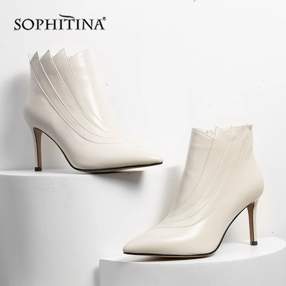 

SOPHITINA/женские теплые зимние ботинки из натуральной кожи, с острым носком, на тонком каблуке, на молнии, MO357