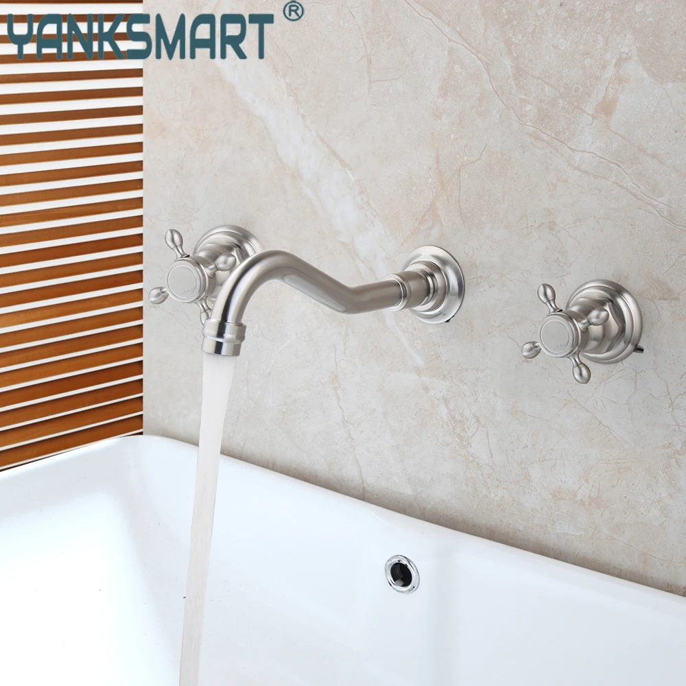 Bathtub Shower Faucet Double Handles Control Wall Mounted Waterfall Basin Faucet Mixer Water Tap