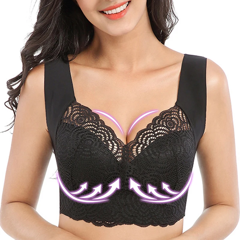 Бесшовный кружевной бюстгальтер с вырезами и эффектом лифтинга - купить по