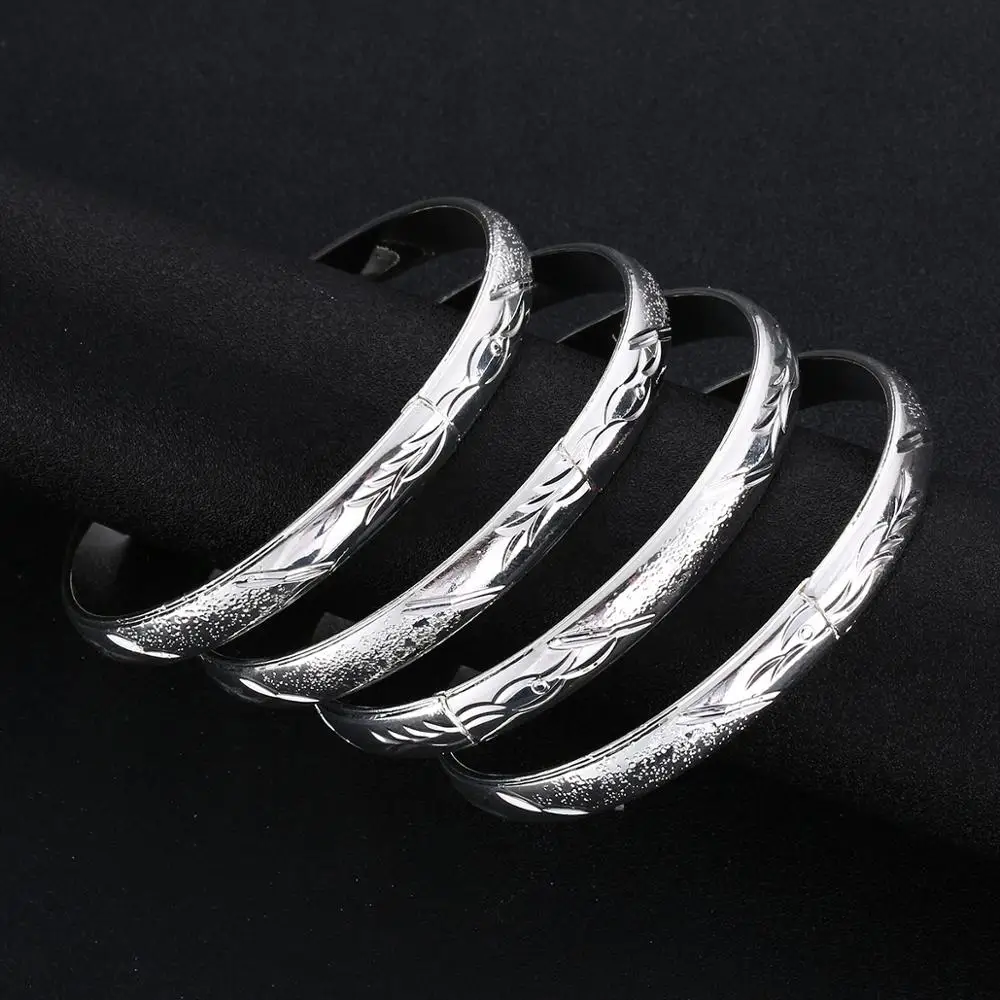 

4pcs Silver Color Fashion Dubai Bangles for Women Ethiopian Bangles Charm Jewelry