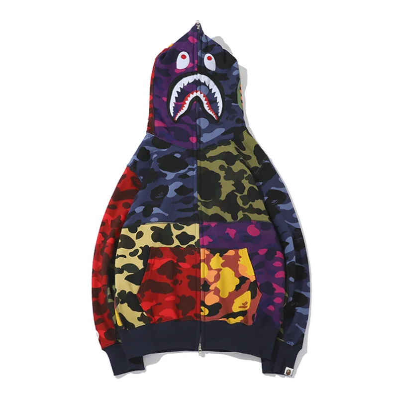 

LOVZON 2021 Japanese Popular Logo Camouflage Multilayer Spell Have Cardigan Fleece Hoodie Men And Women Dropshipping