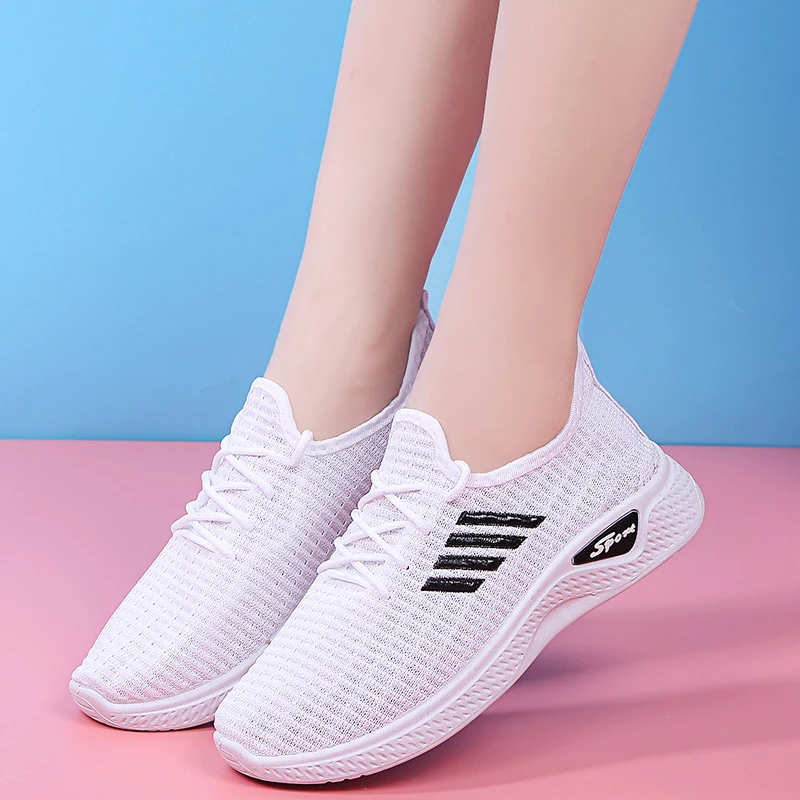 

WHNB Shoes Women 2021 Spring and Summer New Fashion Lace Round Toe Breathable Casual Shoes Women Flat Sneakers Women Cloth Shoes
