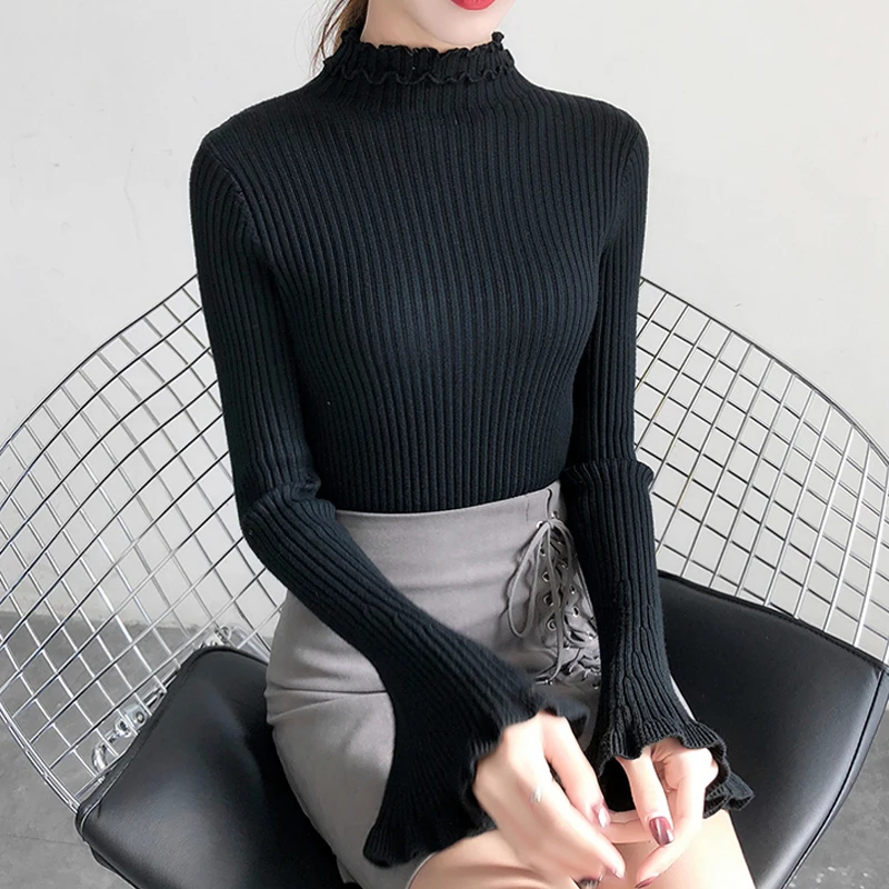 Осень и зима 2019 Новый Модный свитер женский тонкий длинный рукав с рукавами