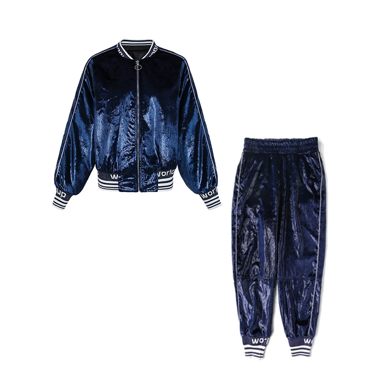 Trytree Осень Зима Женский комплект из двух частей Повседневный Блестящий на молнии