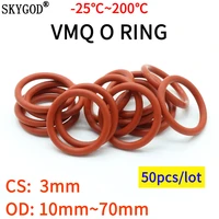 50pcs vmq o ring seal gasket thickness cs 3mm od 10 70mm silicone rubber insulated waterproof washer round shape nontoxi red