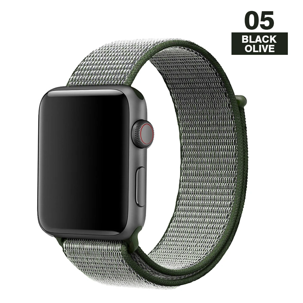 Dark Olive Ремешок для наручных часов Apple Watch серии 3/2/1 38 мм 42 мм мягкий нейлон дышащий сменный ремешок Спортивные петли для наручных часов iwatch серии 4 5 40 мм 44 мм - Цвет ремешка: Dark Olive