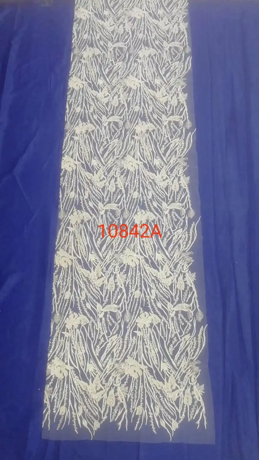 

Хорошее качество 5 ярдов 10842A # белые тяжелые бусины с блестками вышивка сетчатая кружевная ткань для пилы вечернее свадебное платье