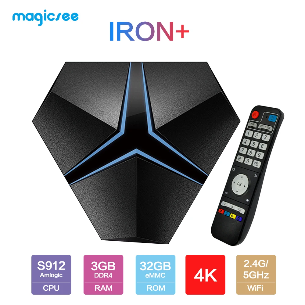 Медиаплеер Magicsee Iron + Amlogic S912 Восьмиядерный процессор 3 ГБ 32 Android 7 1 2 4G/5 8G Wi-Fi
