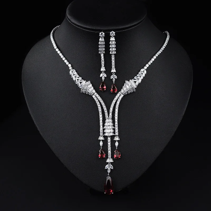 Новейшая мода Искрящийся Блестящий кубический циркон белое ожерелье серьги