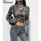 Женский укороченный топ с высоким воротом Rockmore, винтажный облегающий Топ с длинным рукавом в стиле Харадзюку, Готическая Женская мода 2020