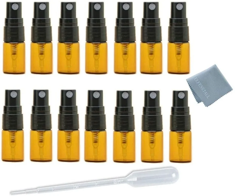 

30pcs 2ml Amber Fine Mist Mini Atomizer Vial Small Glass Bottle Spray Refillable Perfume Empty Sample Pipette Dropper for Travel