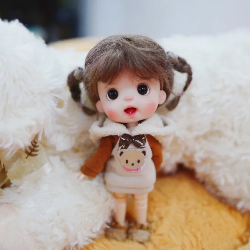 

Ob11 baby hoodie A plush brown puppy coat doll clothes doll accessories