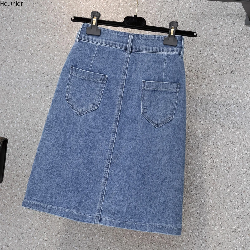 Houthion размера плюс женская джинсовая юбка Лето юбки Новые ковбойские со средней