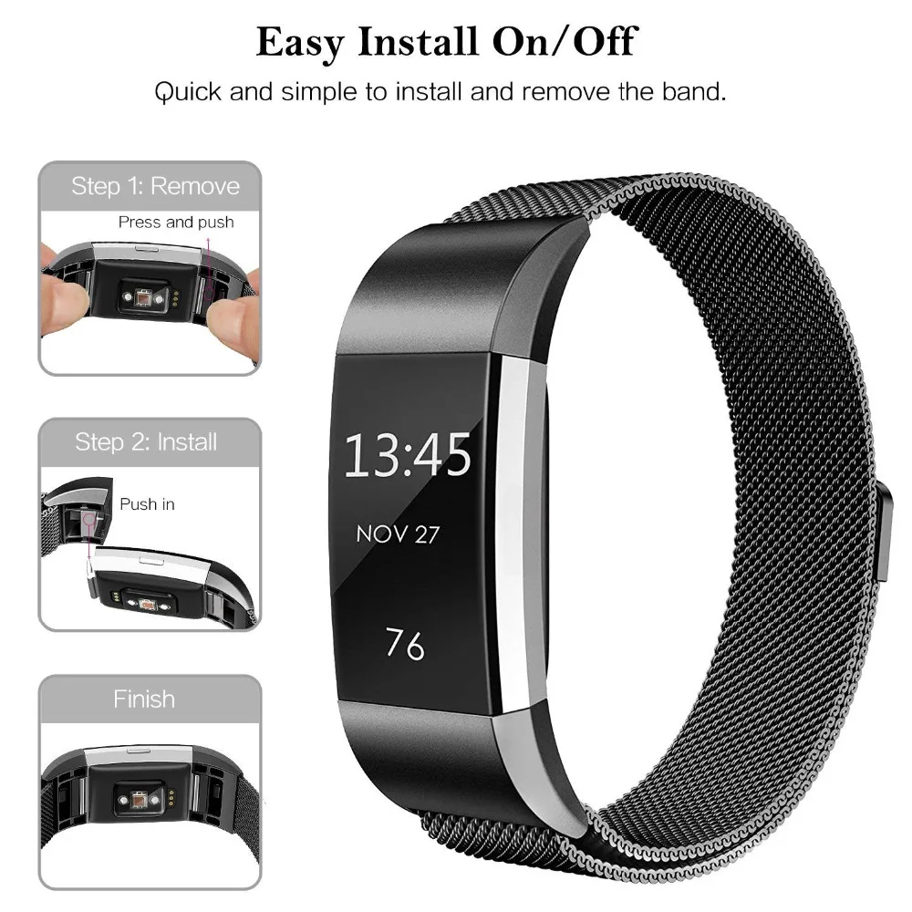 Металлический ремешок для Fitbit Charge 2 Charge2 смарт браслет Миланская петля Магнитная