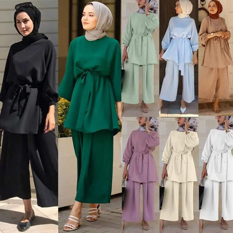 ИД Мубарек шифон Абая Хиджаб из двух частей комплекты для мусульман платье кафтан кафтаны Исламская одежда Абая для женщин Musulman ансамбли