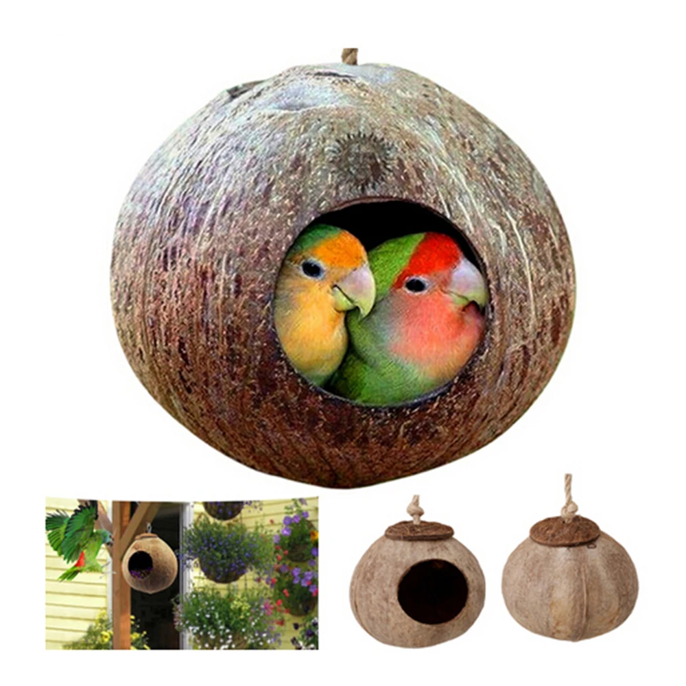 Натуральная Кокосовая Скорлупа маленькая клетка для попугая птиц домик круглая
