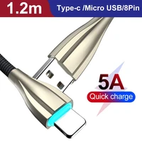 micro usb 8pin type c 5a breath light fast charging cable data cord for iphone
