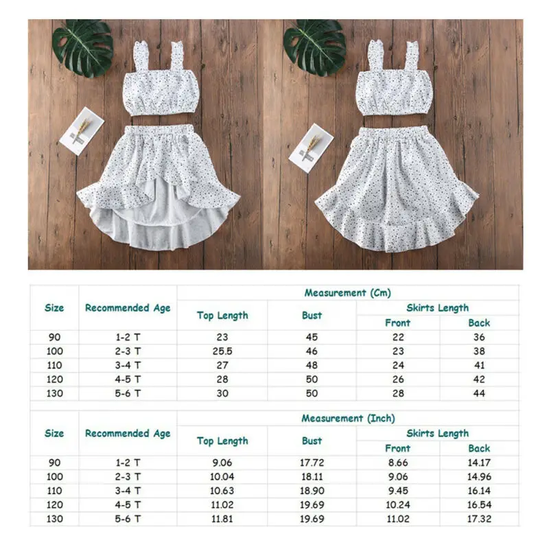 

1-6Y Toddler Kids Baby Girl Clothes Sets Sleeveless Sling Top Ruffle Skirts Polka Dot Outfit Sunsuit