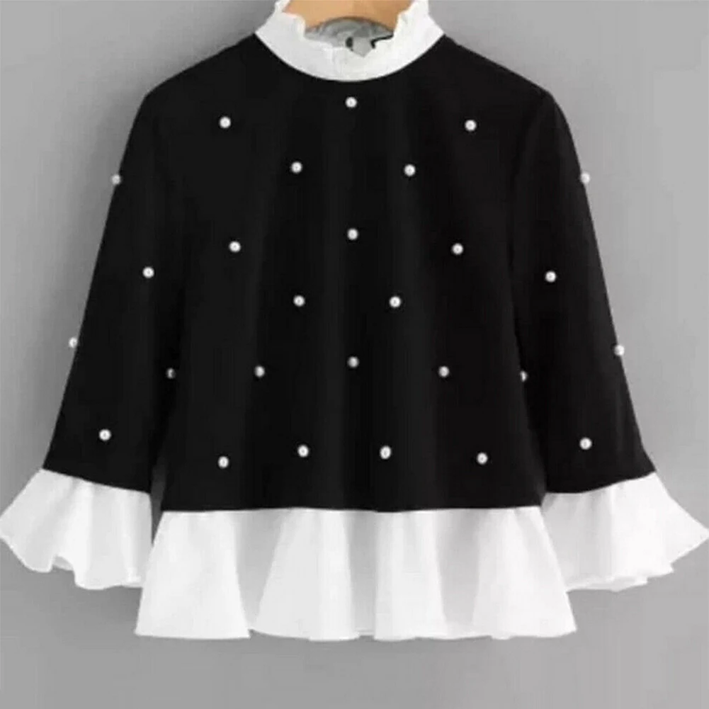 Женские кружевные топы с оборками и длинным рукавом повседневные свободные