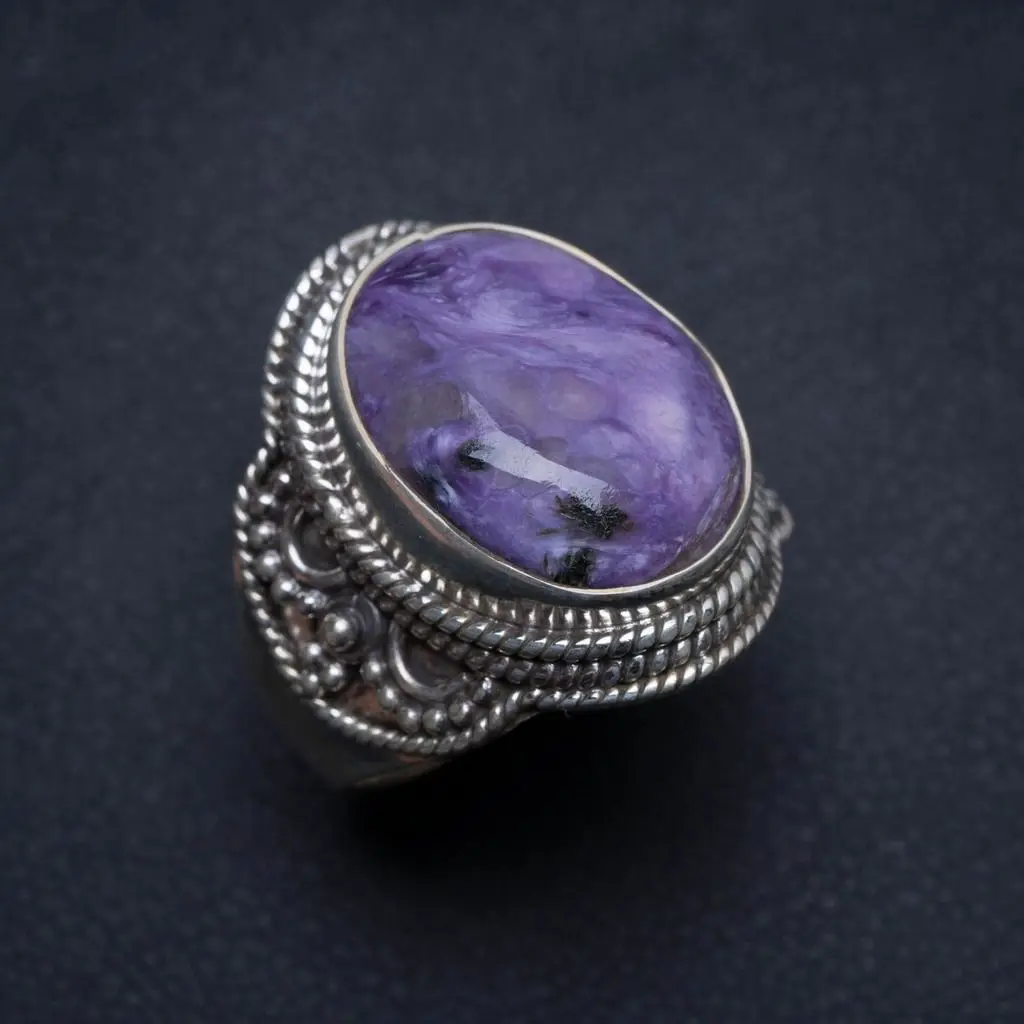 Натуральный Чароит серебряное кольцо ручной работы в стиле бохо размер США 7 S2129 |