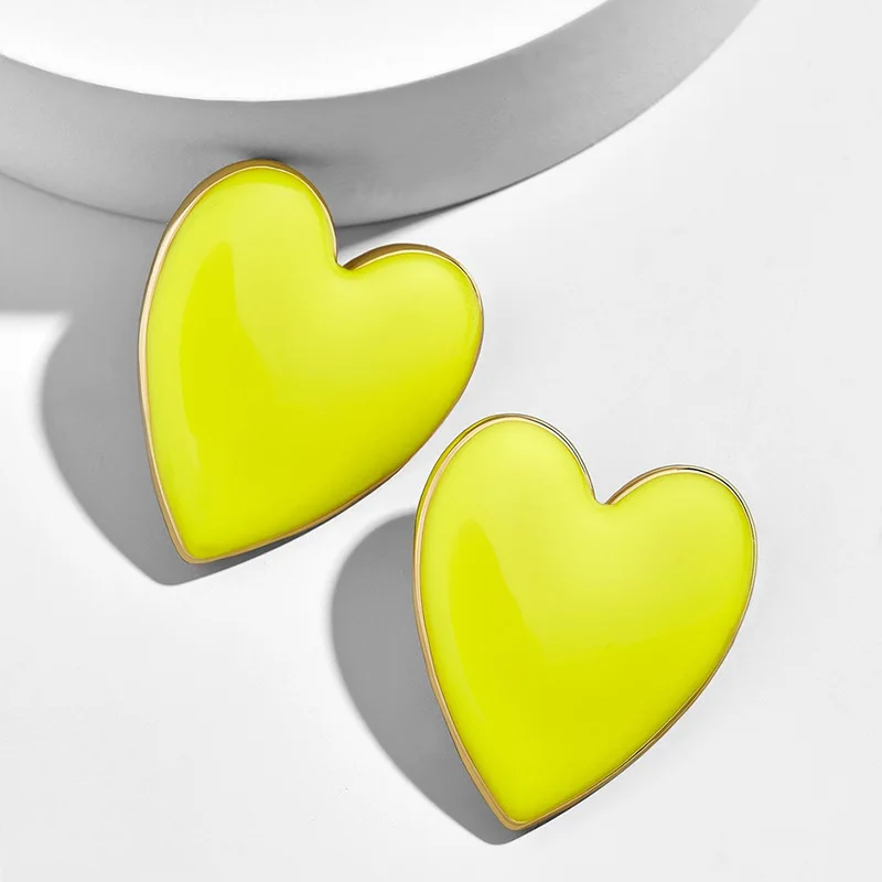 

Lifefontier Trendy Big Enamel Heart Earrings For Women Pink Yellow White Black Color Love Heart Shape Earrings Jewelry Gift