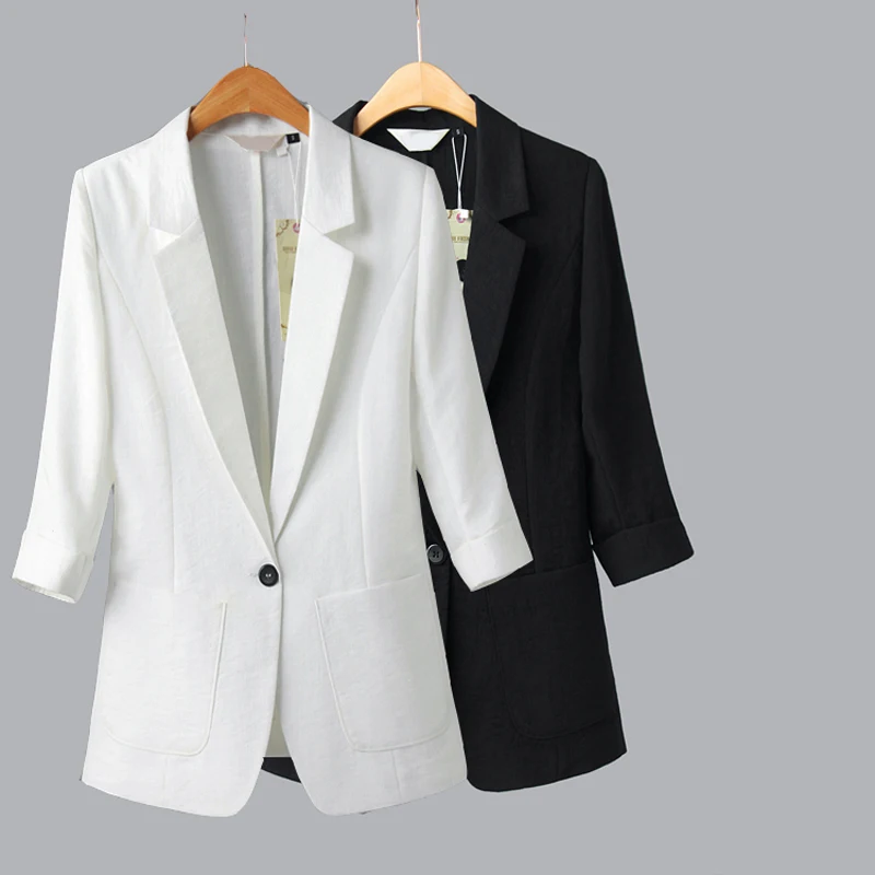 Blazer Jacket Female 2019 Linen Basic Coat Plus size Large Suit Women Outwear Spring Casacos Femininos Lady OL Work Clothes 7XL | Женская