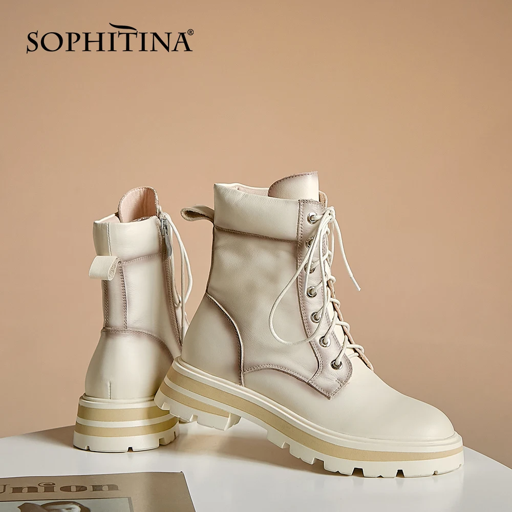 

Женские мотоциклетные ботильоны SOPHITINA, натуральная кожа, Нескользящие, на плоской платформе, универсальные, YO78