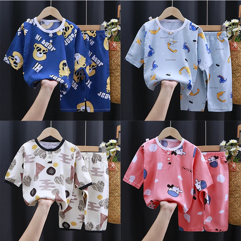

Summer Children Pajama Clothing Two Piece Set Summer Baby Boy Cartoon Letter T-shirts Pants Outfits Kids Fashion Girls Clothing