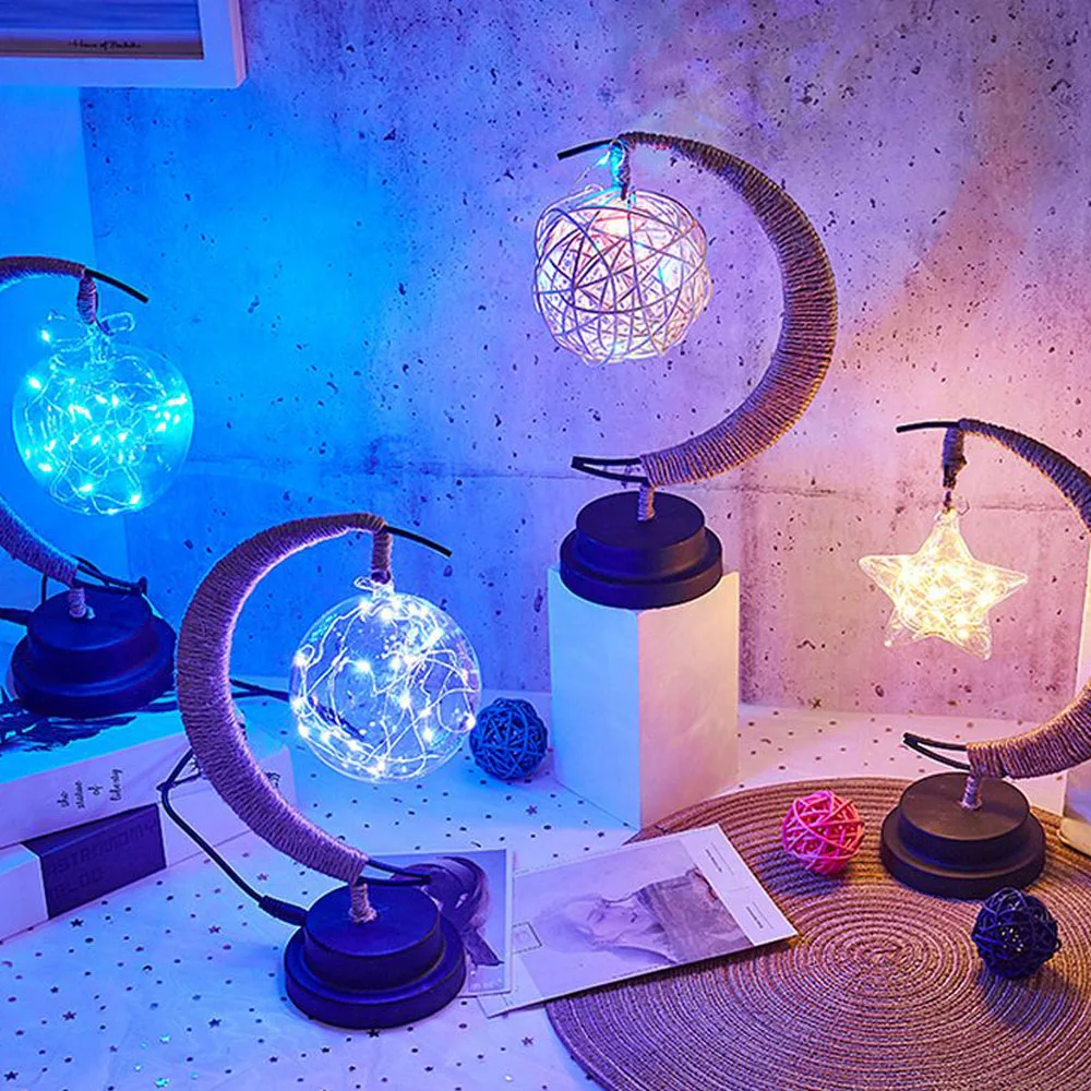 Светодиодная лампа в виде звезд и Луны светильник ротанговый шар свет подарок