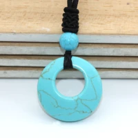 100 unique 1 pcs round hollow with round bead pendant rope chain necklace green turquoises stone jewelry