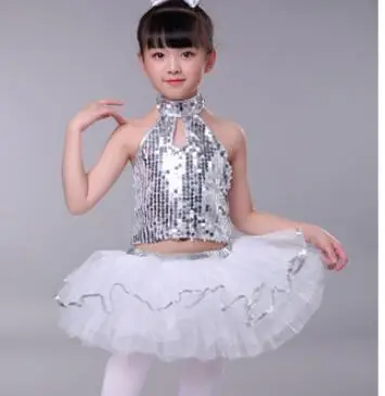 

1set/lot children latin dress girl sequin top and organza skirt performance dancing costumes